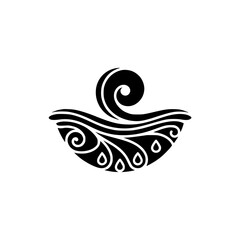Modern Black and White Floral Logo: Spirals, Water, and Decorative Elements
