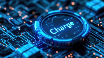 Futuristic Digital Charge Indicator on Circuit Board Technology Abstract