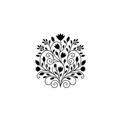 Elegant Floral Motif, Black and White Decorative Design Element