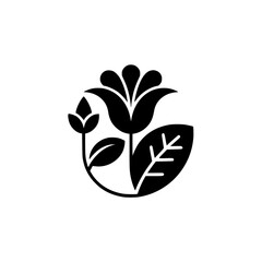 Minimalist Black Floral Logo: Flower, Bud, and Leaf Design