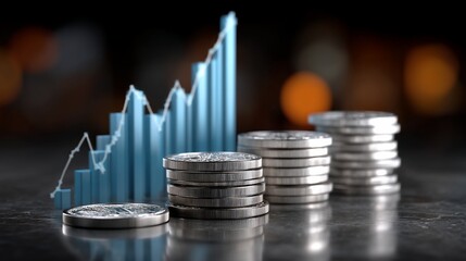 Rising stacks of coins alongside a growth chart