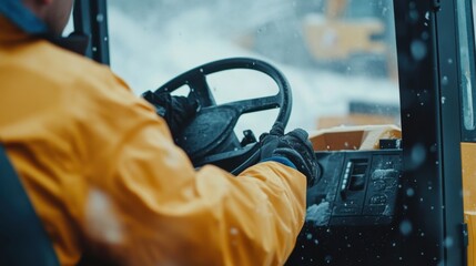 Heavy equipment operator controlling a bulldozer on a construction site. Featuring power and skill