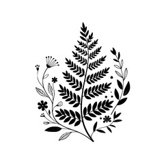 Elegant Black & White Botanical Illustration, Floral Design