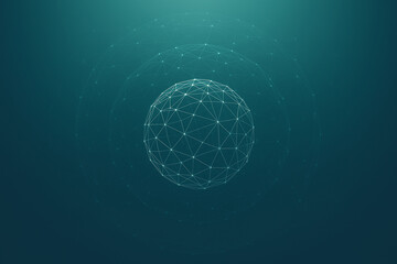 Digital globe with interconnected lines and nodes on a gradient background illustrating modern technology concepts