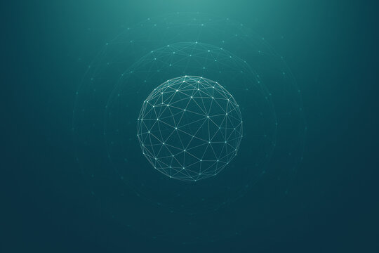 Digital globe with interconnected lines and nodes on a gradient background illustrating modern technology concepts