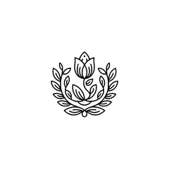 Elegant Floral Line Art Logo: Tulip & Laurel Wreath