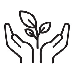 Obraz premium Hands Holding Growing Plant Outline, Vector thin sign of environment protection, ecology concept logo. Agriculture illustration