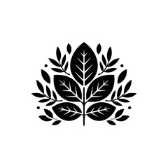 Elegant Black & White Leafy Crest, Minimalist, Logo Design