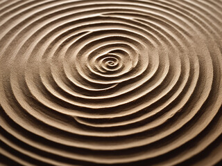 Naklejka premium Rake drawing a spiral sand pattern, expressing meaning and guiding deep meditation