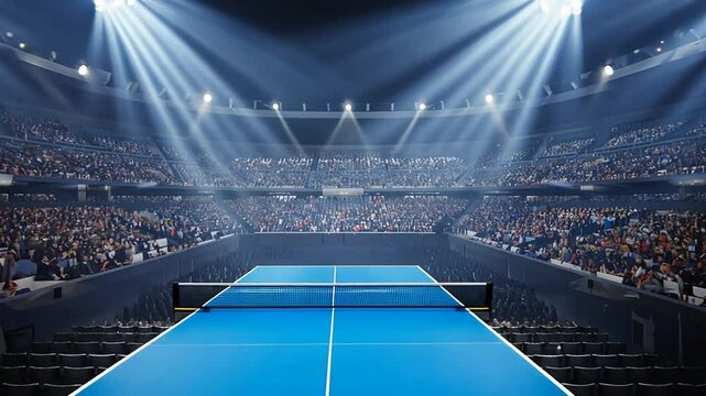 Ping pong tournament in a stadium.