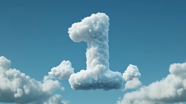 The number "1" is made of white clouds floating in the sky