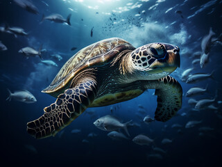 Sea turtle migration crossing the vast ocean following instincts and purpose across the sea