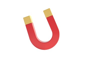Red horseshoe magnet 3D render gold ends
