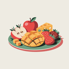 Minimalist Fruit and Cheese Picnic Board Illustration