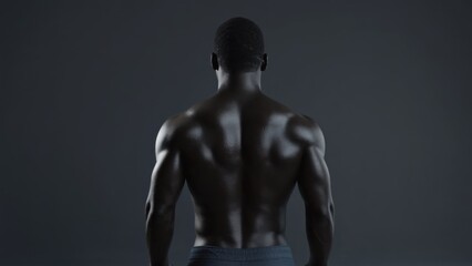 Black and white image of a man's back showing muscles.