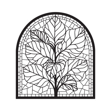 black and white stained glass plant design clip art preview