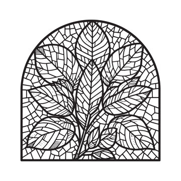 black and white stained glass leaves clip art preview