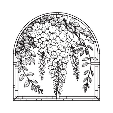 wisteria flowers arch black and white clip art preview