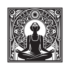 Art Nouveau Inspired Woman in Meditation Pose with Ornate Background