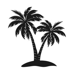 Black Silhouette of Two Palm Trees on an Island, Tropical Beach Vector