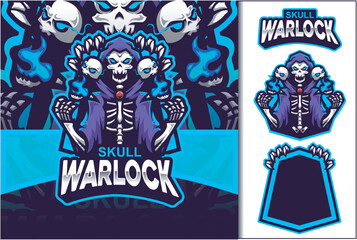 Skull warlock magician mascot logo
