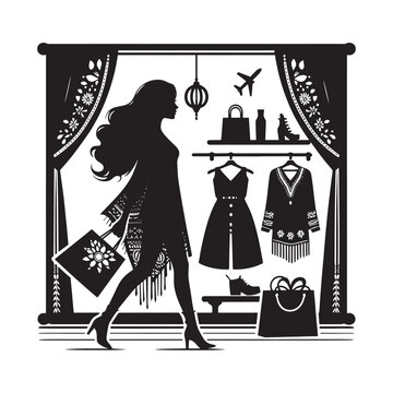 silhouette woman shopping fashion boutique clip art preview