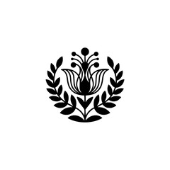 Floral Crest Logo in Scandinavian Style, Black & White, Minimalist Design