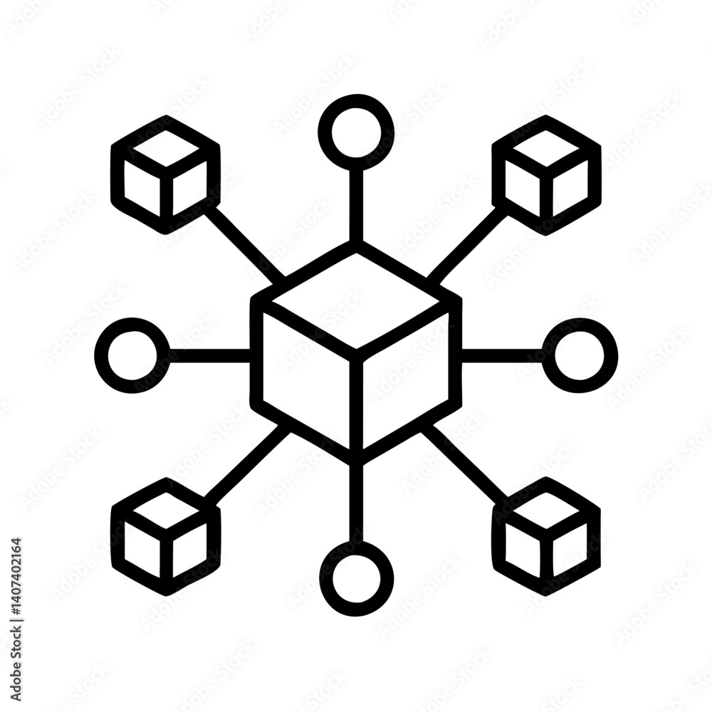 Poster decentralized network icon blockchain technology concept distributed ledger technology system diagra