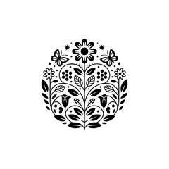 Floral Circle Ornament: Minimalist Black & White Design