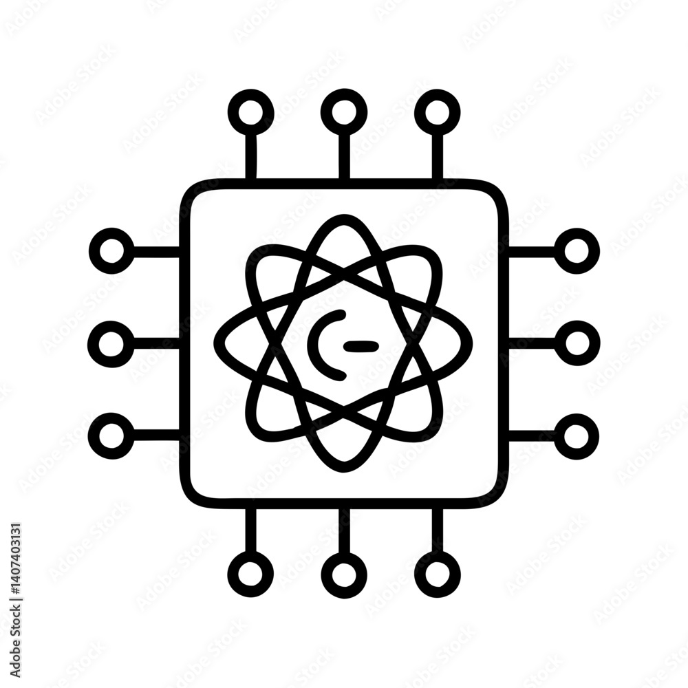 Poster quantum computing processor chip technology ai artificial intelligence science icon symbol tech