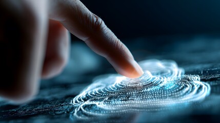Finger Touch: A close-up image highlighting the precision of a finger interacting with a digital representation of data, symbolizing technology, innovation, and the future.