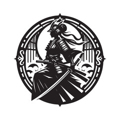 Silhouette of a formidable female warrior embodying the essence of Samurai spirit