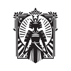 Silhouette of a powerful woman warrior in traditional Samurai armor costume