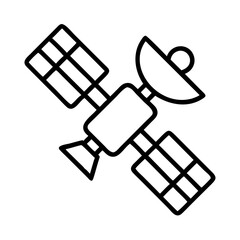 Satellite vector illustration: communication satellite, space satellite, technology satellite icon line art
