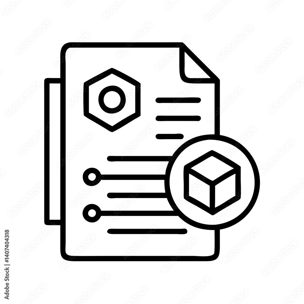 Poster 3d modeling file document icon for cad design software and technical specifications sheet data