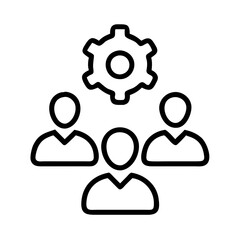 Teamwork collaboration management system with gear icon for business process automation and group