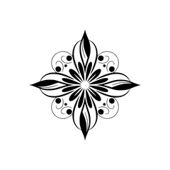 Elegant Black Floral Mandala on White Background, Decorative Pattern Design