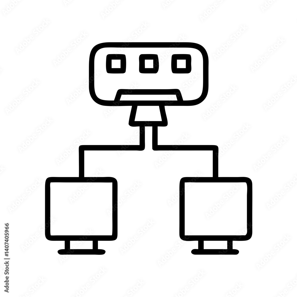Poster network diagram with server and computers for it infrastructure and data management system design