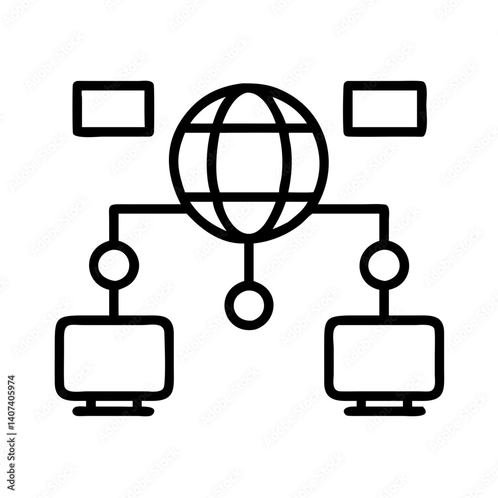 Poster network diagram icon representing global internet connection and computer network system design