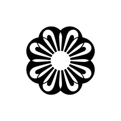 Elegant Black Flower Icon with Shadow, Minimalist Design