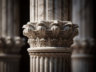 Stone column featuring fluted carving with tall height emphasizing its supportive role