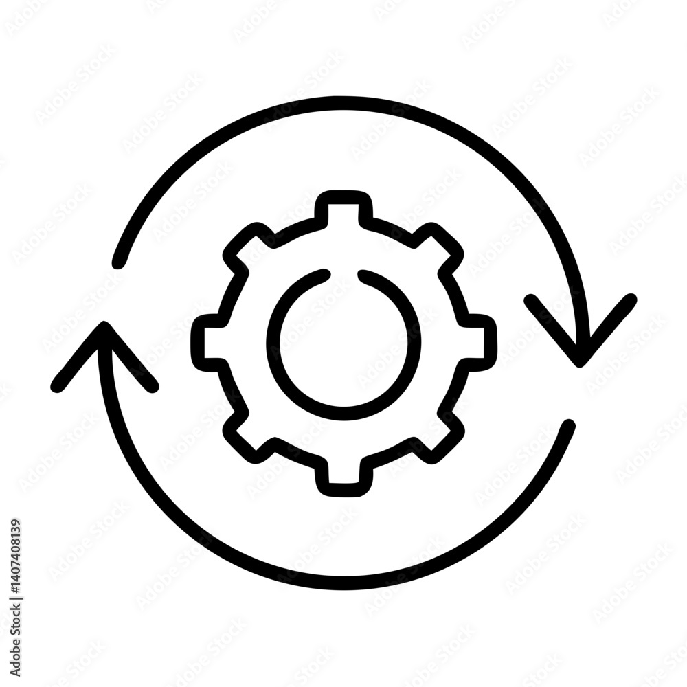 Poster gear process icon for automation and workflow optimization symbol for engineering cycle design