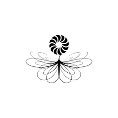 Fototapeta premium Abstract Floral Swirls Logo, Minimalist Black and White Design