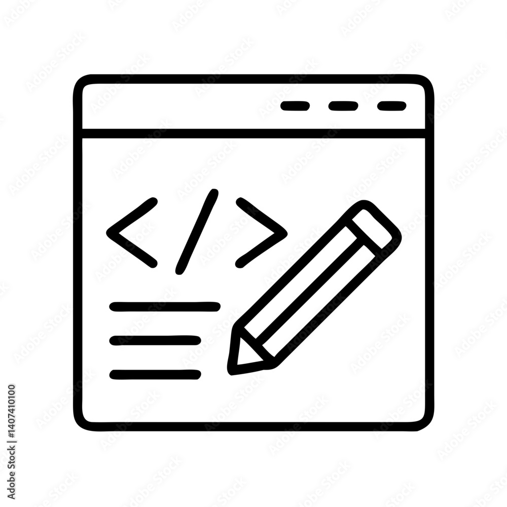 Poster Coding website development with pencil icon for programming and design illustration concept