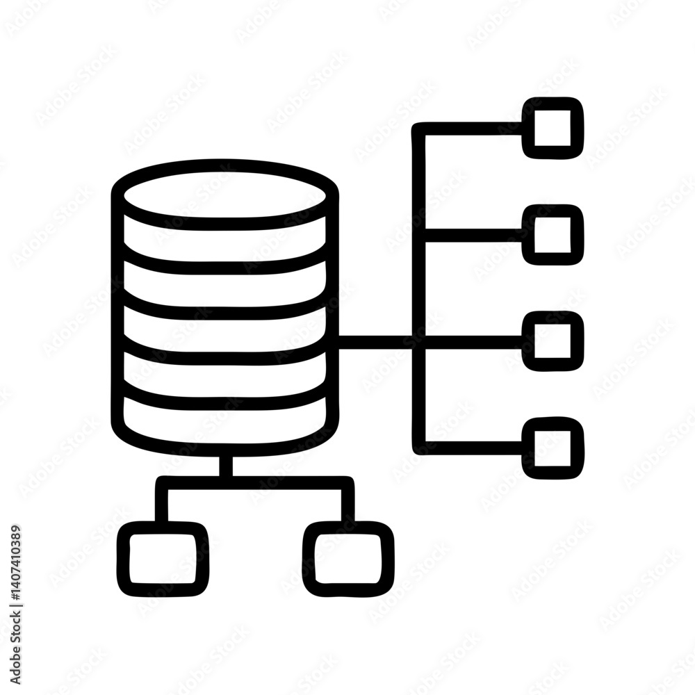 Aufkleber database server storage network connection diagram icon for data management and cloud computing syst