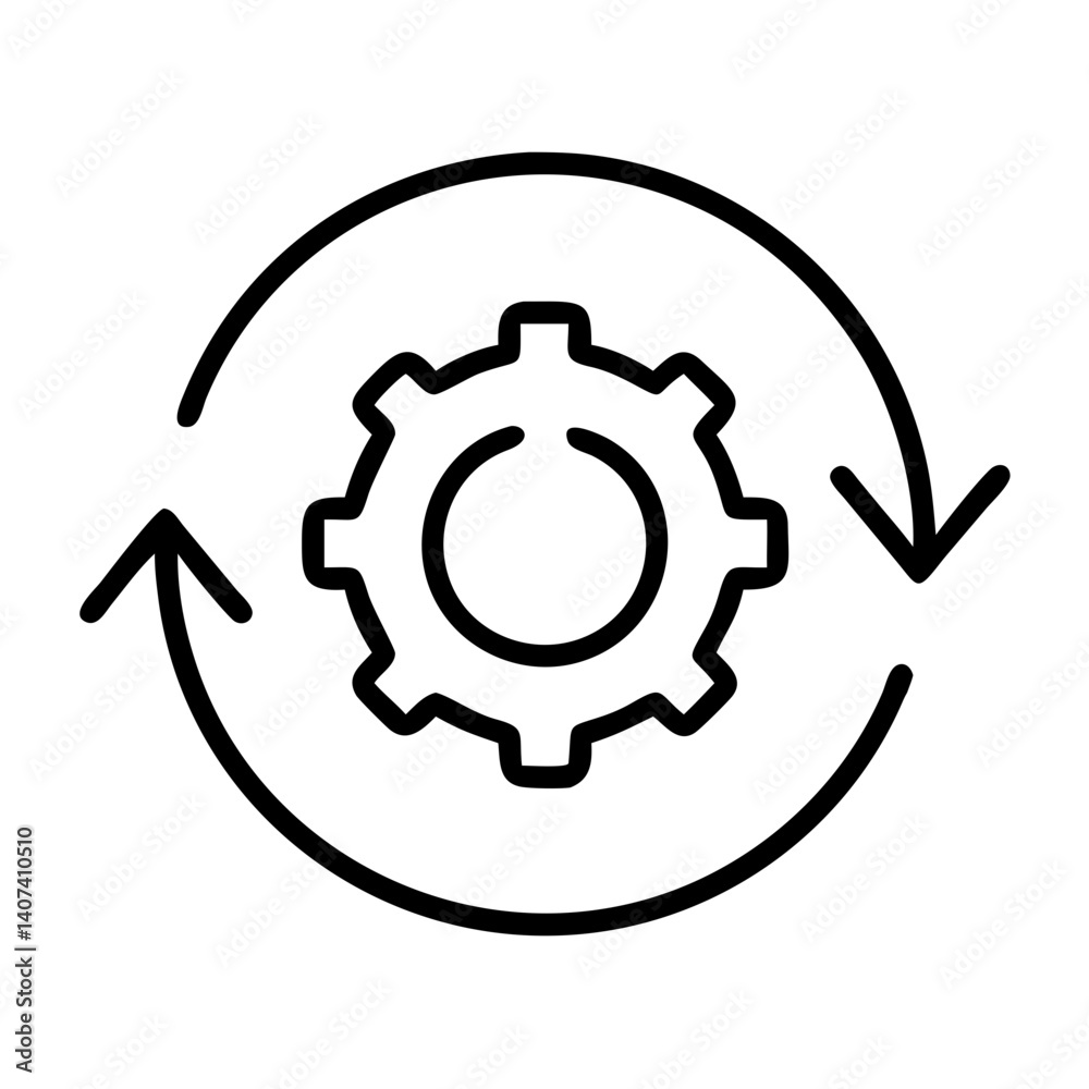 Poster gear process icon for automation and workflow optimization symbol for engineering cycle design
