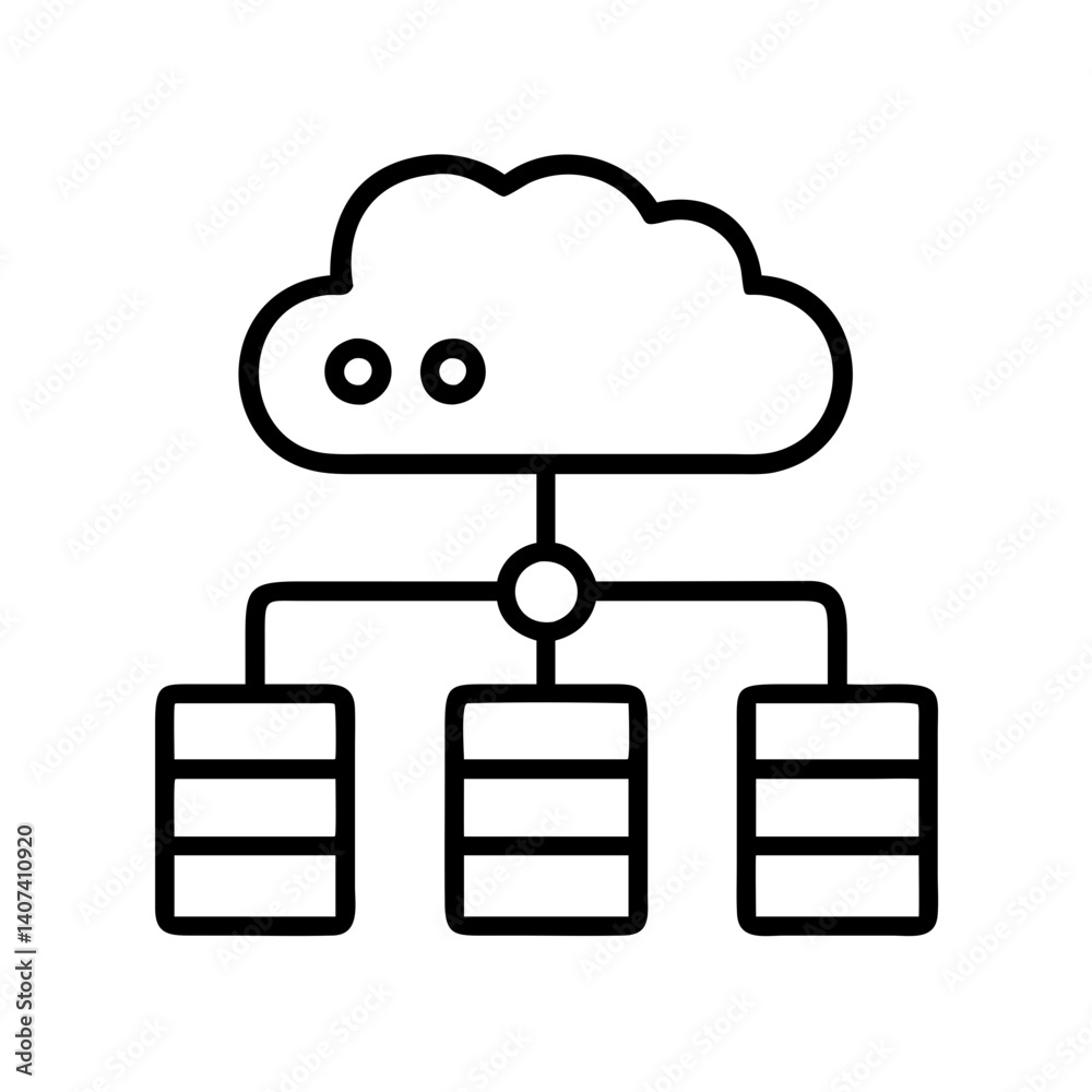 Poster Cloud computing network diagram for database server connection and data storage design icon