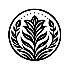 Elegant Botanical Crest - Black and White Floral Emblem