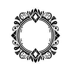 Black & White Ornamental Round Frame, Decorative Design, Isolated on White