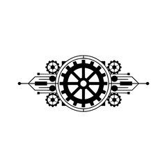 Obraz premium Geometric Steampunk Gear Emblem on White Background